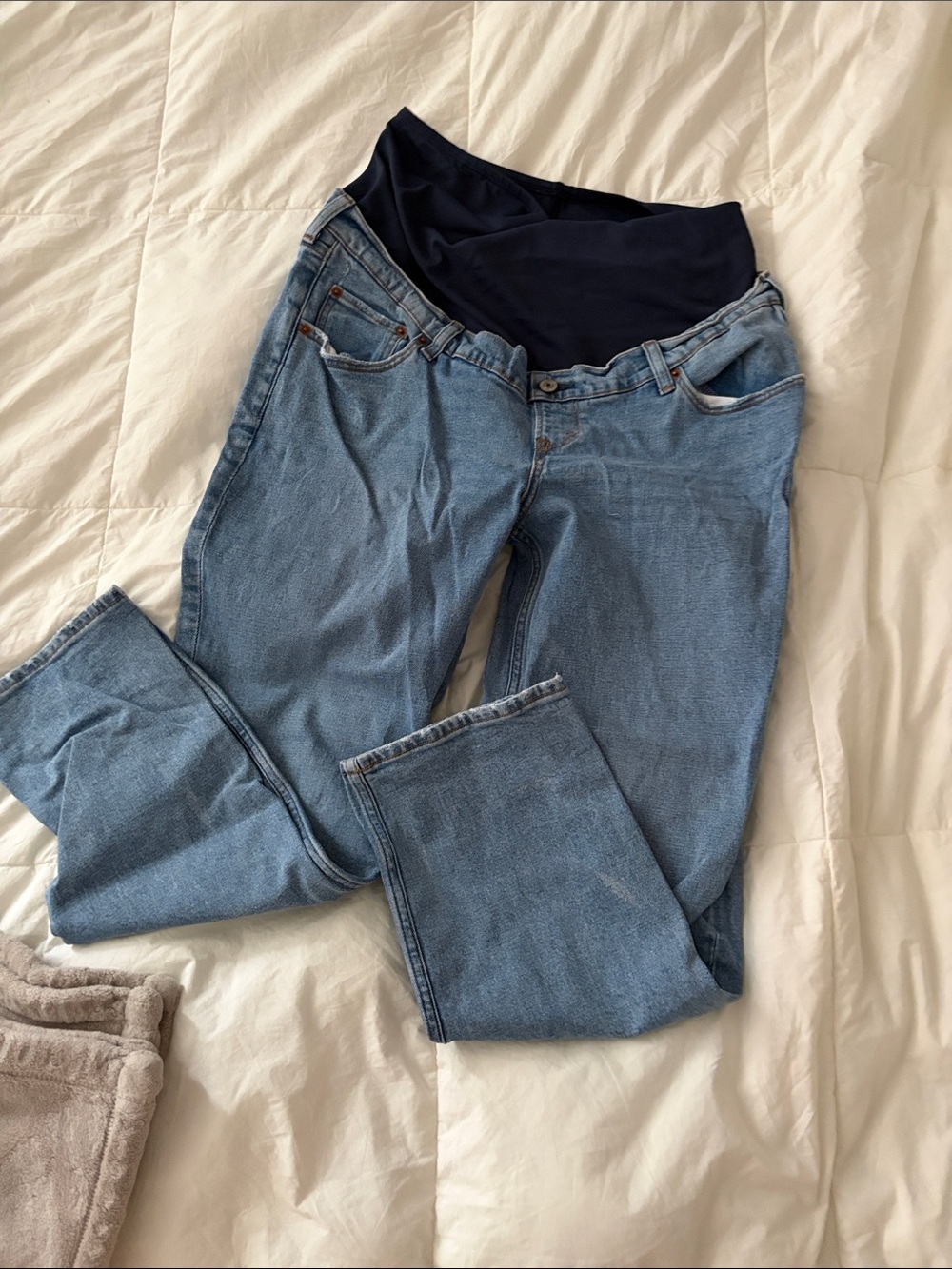 Abercrombie & Fitch Light Blue Boyfriend Maternity Jeans with Navy Waistband
